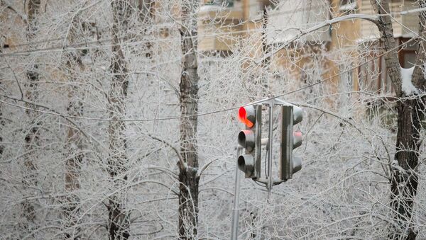 Светофор на заснеженной улице, архивное фото - Sputnik Казахстан