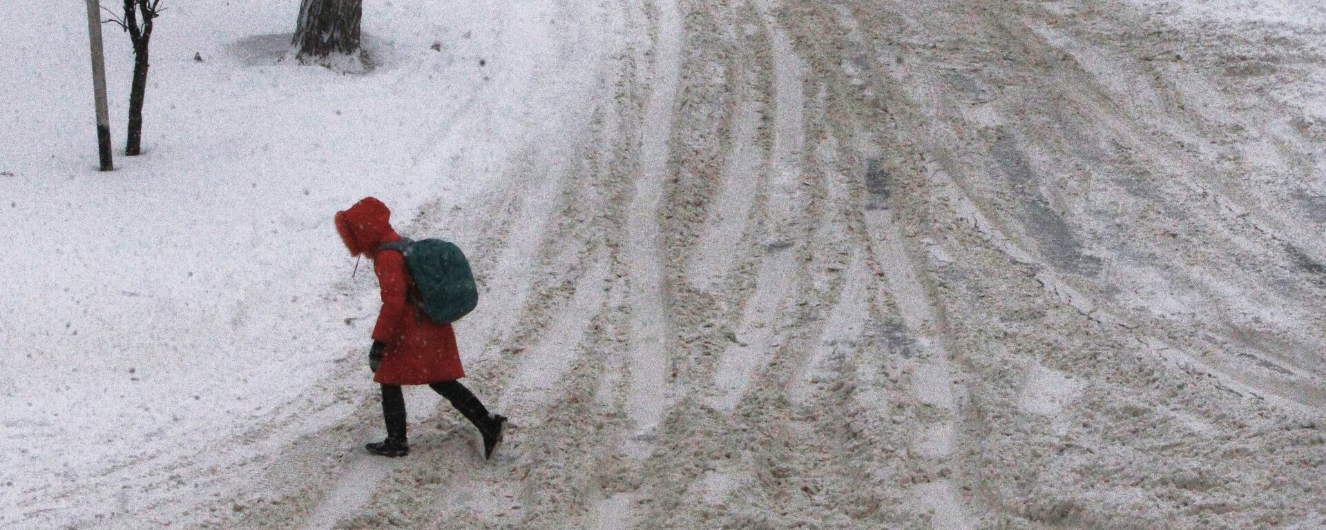 Школьница с рюкзаком идет по зимней дороге, архивное фото - Sputnik Казахстан, 1920, 15.03.2022