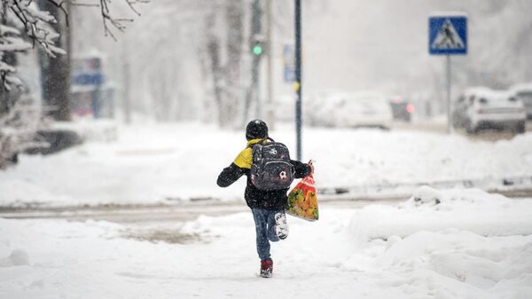 Школьник бежит по зимней дороге, архивное фото - Sputnik Казахстан