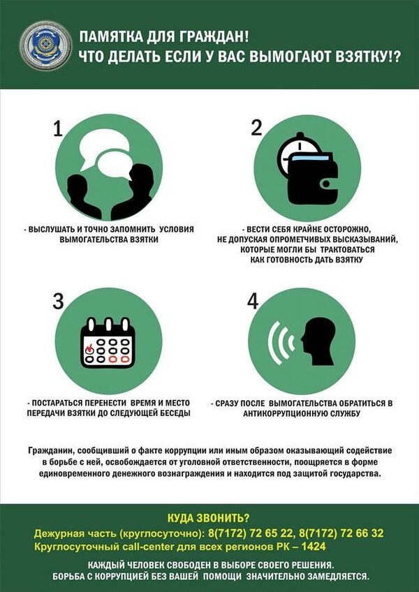 Памятка для граждан: что делать, если вымогают взятку - Sputnik Казахстан