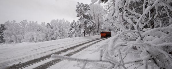 Автомобиль на зимней дороге Автомобиль на зимней дороге - Sputnik Казахстан