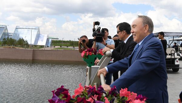Президент Казахстана Нурсултан Назарбаев во время посещения Ботанического сада - Sputnik Казахстан