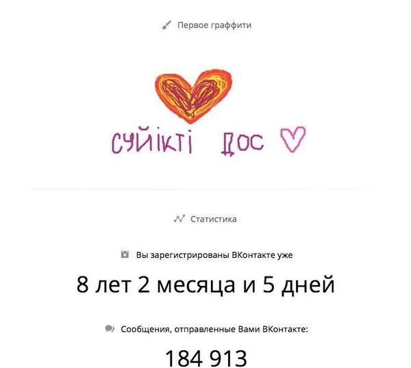 Одной из первых публикаций в социальной сети Вконтакте у Лизы было словосочетание на казахском языке Cүйікті дос, которое переводится как Любимый друг. Одной из первых публикаций в социальной сети Вконтакте у Лизы было словосочетание на казахском языке Cүйікті дос, которое переводится как Любимый друг. - Sputnik Казахстан